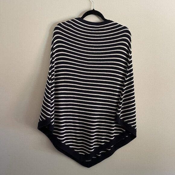 Talbots Women L Navy Blue White Striped Knit Nautical Lace Up Sweater Poncho - Picture 9 of 9